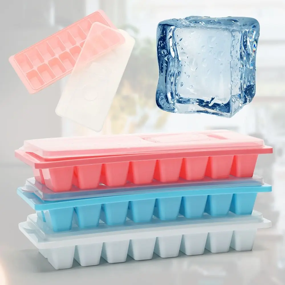DIY 16-Gitter-Eiswürfelform aus Kunststoff mit Deckel, verschiedene wiederverwendbare Eiswürfelform, einfache Nachfüllung, stapelbar Image