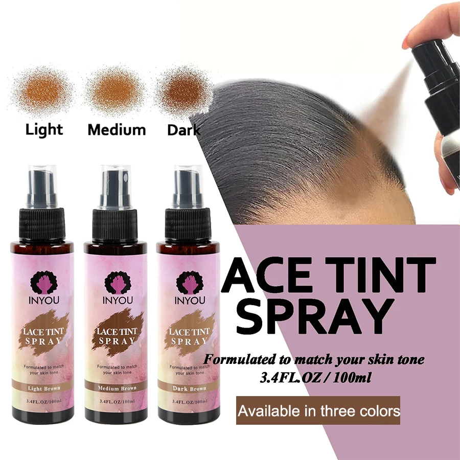 Spitzenperücken-Tönungsspray – Dunkelbraun, Mittelbraun, Hellbraun, Spitzentönungsspray für Perücken, Verschlussperücken und Frontalperücken, 3,4 fl.oz Image