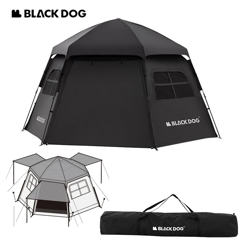 Naturehike BLACKDOG Sechseckzelt One-Touch-Automatikzelt, groß, 3–5 Personen, wasserdicht, schwarz beschichtet, Kabine, Outdoor, Camping, Strand