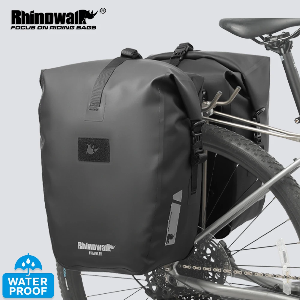 Rhinowalk Fahrrad-Gepäckträgertasche, wasserdicht, Schnellverschluss, 6–12–20–25 l, für Rennrad, MTB, Touren und Klappfahrrad, Langlauf-Radfahren, Seitentasche Image