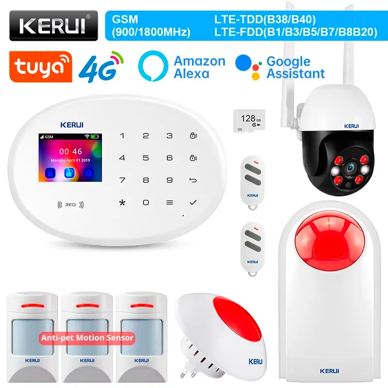 KERUI 4G WIFI GSM Home Alarm System Tuya Smart Sicherheit Alarm Arbeit Alexa Home Appliance Mit Bewegungsmelder Tür sensor Sirene