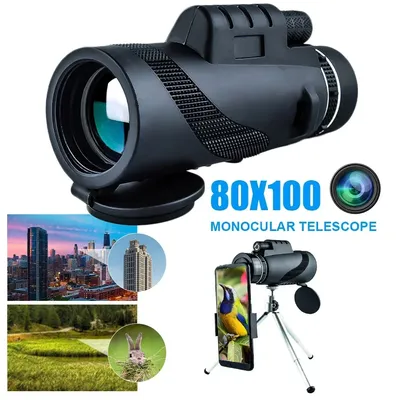 HD Monocular Telescope 80*100 Ultra-Long Zoom Monoculars BAK4 Prism Lens Suitable with Tripod Clip for Hunting Outdoor Camping