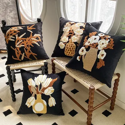Neues Wohnzimmersofa im chinesischen Stil, Samtkissen, französisches Retro-Mittelalterliche Stickerei, hochwertiges, leichtes Luxus-Bettkissen Image