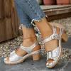 Plus Größe Schuhe für Frauen 36-43 Sommer Mode Pailletten High Heel Plattform Sandalen Casual Peep