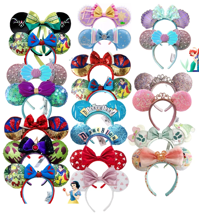 2 Stück Disney Mickey Ohren Stirnband Shanghai Disneyland Minnie Leder Stirnband Haarband Pailletten Schleife Party Haarschmuck Image