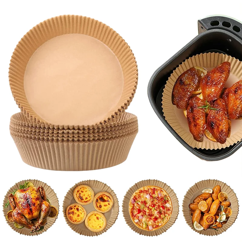 50/100 stücke Air Friteuse Matte Papier Einweg Rund Backen Silikon Öl Papier Haushalt Küche Grill Öl Absorption TMZ Image