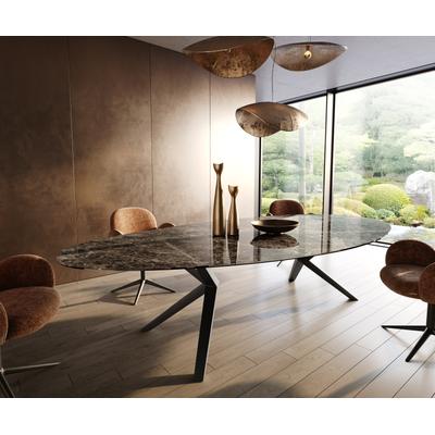 DELIFE Esstisch Edge Oval 315x150 Keramik Laminam®Emperador Extra Lucidato Dunkelbraun Zenthara kantig Metall Schwarz, Esstische Image