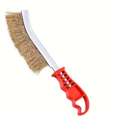 TEMU Heavy-duty Metal Bristle Bbq Grill Brush With Plastic Handle - Rust-removing, Non-electric, Portable Kitchen Cleaning Tool For Effortless Scrubbing Image