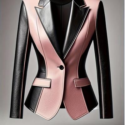 TEMU Women's Elegant Leather Jacket - Stylish Color , Long Sleeve Biker Jacket With Decorative Buttons And Flap Pockets, Motorcycle Jacket For Casual Or Professional Wear Image