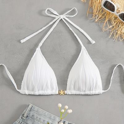 TEMU Adult Women' Color Striped Special Fabric Chest Decoration Bikini Top Image