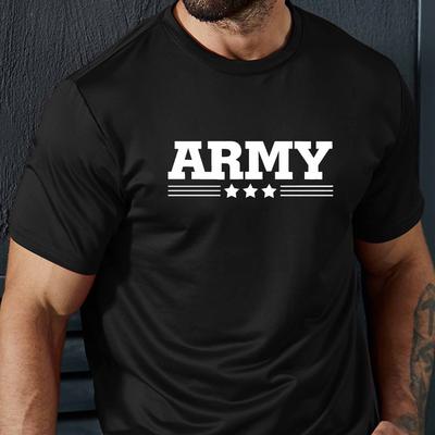 "TEMU Men's Casual Crew Neck Graphic T-shirt With Stylish "army" Print, Short Sleeve Tee For Summer Sport And Casual Wear" Image