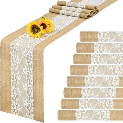 TEMU Burlap Lace Table Runner For Wedding Decoration Natural Jute Table Runner Image