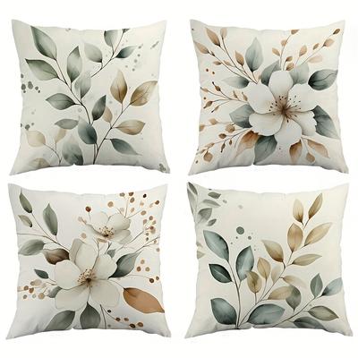 TEMU 4pcs Spring Nature Simple Leaf Pillow Case, Multiple Elements, Machine Washable With Zipper Closure, Home Decor, Room Decor, Bedroom Decor, Living Room Decor, Multiple Sizes Image
