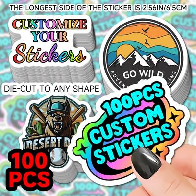 TEMU 100pcs Customizable Die-cut Stickers - Create Your Own Logo Or Photo, Special Occasions, Personalized Gifts, , Rectangular Paper Stickers Image