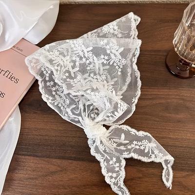 TEMU Elegant White Lace Triangle Scarf With - Ideal For Summer Outfits, Headbands, And Valentine's Day Accessories, Valentine's Day Accessory|floral Lace Scarf| Delicate , Lace Scarf Image