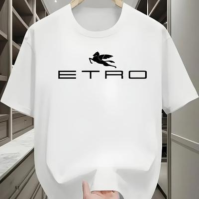 "TEMU Men's Casual "" Graphic T-shirt - Navy Blue, Short Sleeve, Round Neck, Lightweight & Breathable For Summer, Casual Attire Tee | Graphic Print Tee |" Image