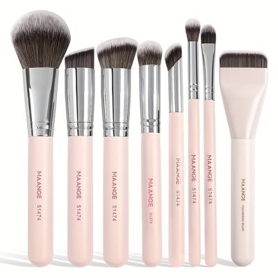 TEMU Maange 8pcs Makeup Brush Make-up Brush Powder Blusher Brush Eye Shadow Brush Facial Mask Brush Facial Makeup Tools Suitable For Beginners Travel Campus Women Gifts Valentine's Day Day Image