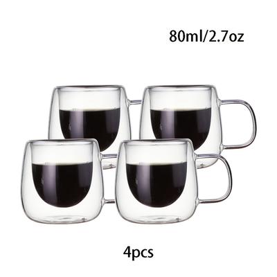 TEMU 1/2/4pcs Double-walled Glass Coffee Cup, 80ml/2.7oz, Handmade, Transparent, Double-layer, Heat-resistant, Non-slip, With Graphic Pattern, For Christmas Family Gathering, Hot And Cold Drinks Image
