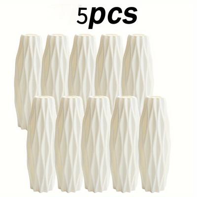 TEMU 5pcs Scandinavian Textured Plastic Vases - Elegant Geometric Ribbed Cylindrical Design For Fresh & Dried Flowers, Durable Home Decor For Kitchen, Living Room, Bedroom, Vases For Flowers Image
