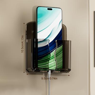 TEMU Adhesive Mobile Phone Charging Stand For Bedroom Wall Without Drilling, Hanging Bedside Lazy Storage Box Charging Mobile Phone Holder Image
