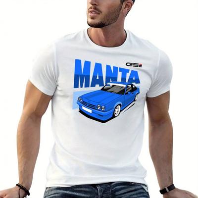 TEMU Manta Gsi Men's Oversized Graphic T-shirt - Black Casual Tee With Blue & Lettering, 100% Cotton Round Neck Shirt For Sports Fans, Machine Washable, Everyday , Relaxed Fit, Cotton Fabric Image