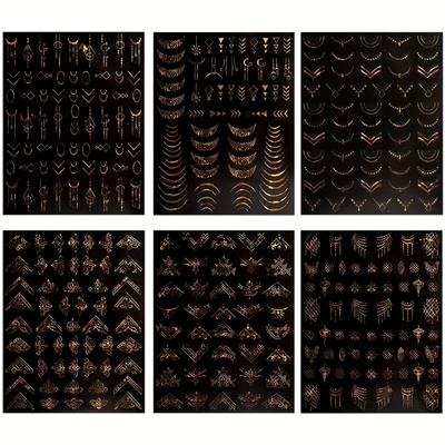 TEMU 6pcs Sogayu Nail Stickers, Golden Stamping, Irregular Geometric Metal Frame, , Unscented, Self-adhesive, Single Use, For Women, Summer Image