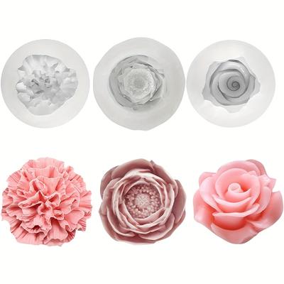 TEMU 3pcs Candle Mold Silicone Rose Lilac Peony Silicone Mold Casting Mold Candle Casting Flower Candle Mold Image