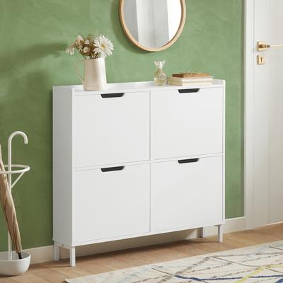 TEMU Space-saving Shoe Cabinet With 4 Flaps, High Shoe Rack With 8 Shelves, Closed Shoe Cabinet For Hallway, Entryway, Wardrobe, 100x91x19cm, White Fsr100-w