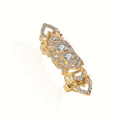 TEMU Elegant Adjustable Layered Ring With Sparkling Rhinestones - Vintage-inspired, Alloy, Casual Attire & Gifting Image