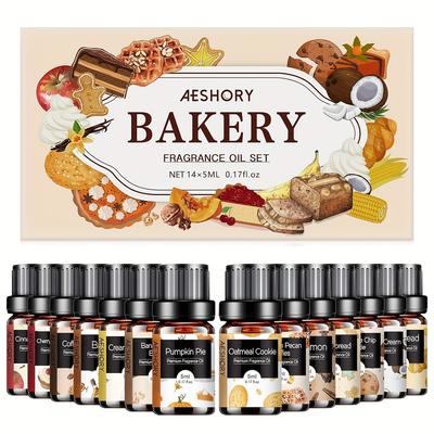 TEMU 14 X 5ml Bakery Essential Oils Set - Oil Fragrance Oils For Diffusers, Humidifier, Relaxing, Air - , , Oatmeal , Gingerbread, Cinnamon Image