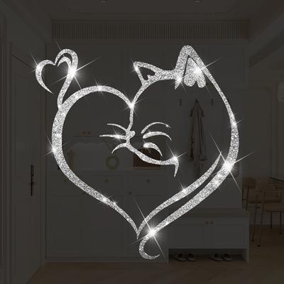 TEMU Reflective Diamond Heart Car Sticker - Durable Pvc, Nighttime Safety Vehicle Decoration, Cat Accessories