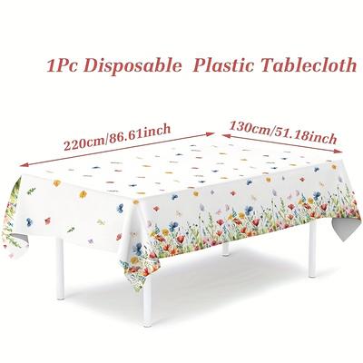 TEMU 1pc Spring Seasonal Disposable Tablecloth - Plastic Watercolor , Machine Made Rectangular Table Cover For Birthday, Picnic, Holiday Party - Pastoral Wheat Decor Image