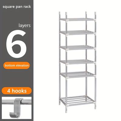 TEMU 4/5/6-tier Stainless Steel Kitchen Organizer Rack – Pot And Pan Storage Shelf With Wheels, Space-saving Design For Cookware, Utensils, And Plates, Kitchen Organizers And Storage, Utility Racks Image