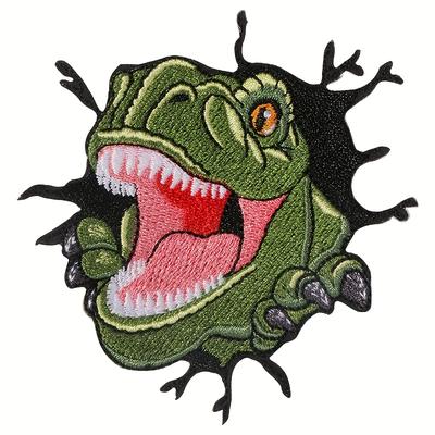 TEMU A Single Dinosaur Embroidered Patch With A Hot Melt Adhesive Featuring A Big-mouthed Fabric Patch. Image