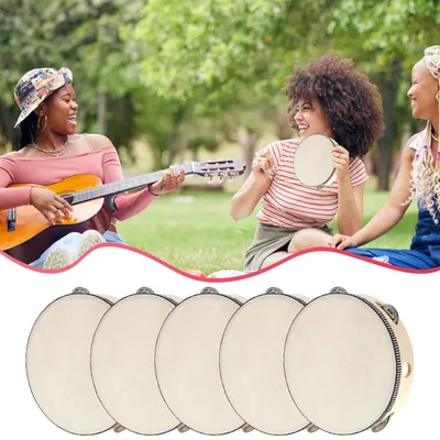 5/10pcs 8 Inch Handheld Tambourine with Metal Jingles Percussion Drum Early Education Instrument