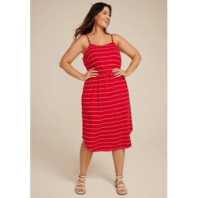 Maurices Plus Size Women's 24/7 Bare Striped Cinched Waist Midi Dress Red Size 3X