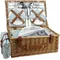 Wicker Picnic Basket Set for 4 Persons | Large Willow Hamper with Large Insulated Cooler Compartment, Waterproof Blanket