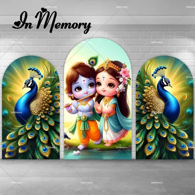 9 Options Custom 2-Sided Indian Yashoda and Krishna Arch Backdrop Cover Peacock Photography