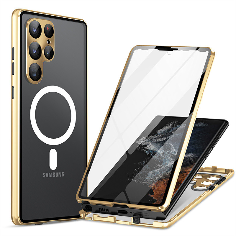 Phone Case For Samsung Galaxy S26 Ultra Plus S25 S24 S23 S22 S21 Ultra Plus Full Body Case Magnetic Adsorption With Magsafe Portable Flip Clear Transparent Solid Colored Aluminum Alloy Plastic