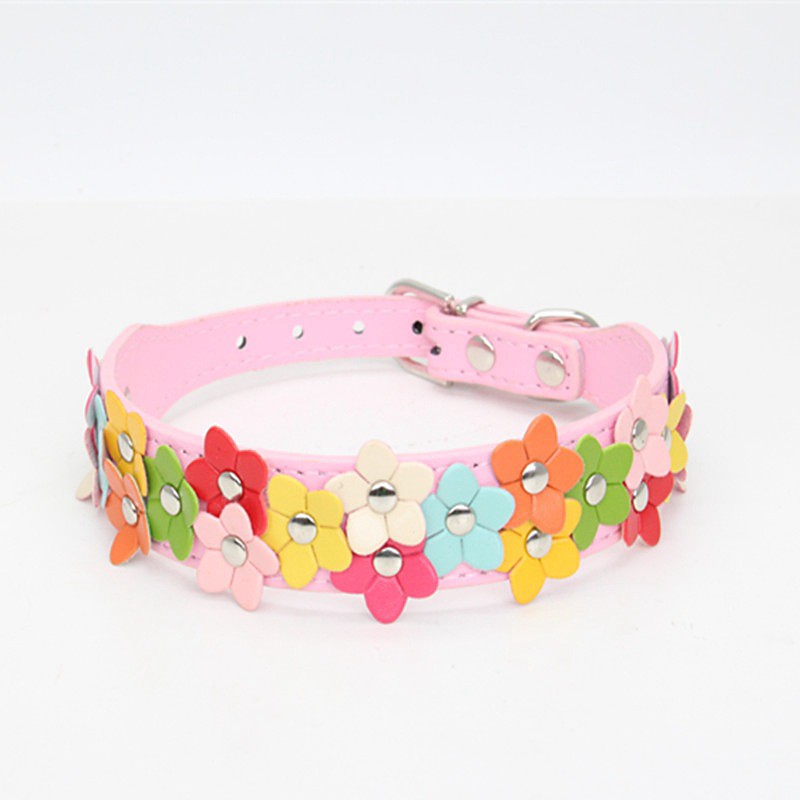 Pet Supplies Pet Dog Collar Fashion Colorful Flower PU Pet Collar Traction