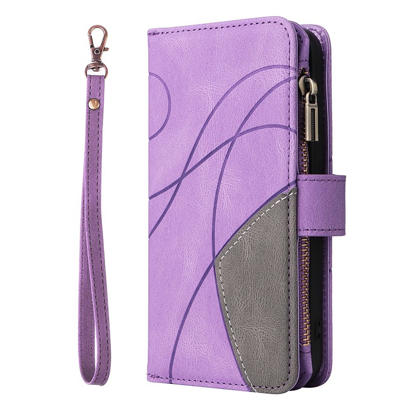 Phone Case For Samsung Galaxy S25 S24 S23 S22 S21 FE S21 Ultra Plus A73 A53 A33 S20 Wallet Case Flip Zipper with Wrist Strap Solid Colored PU Leather
