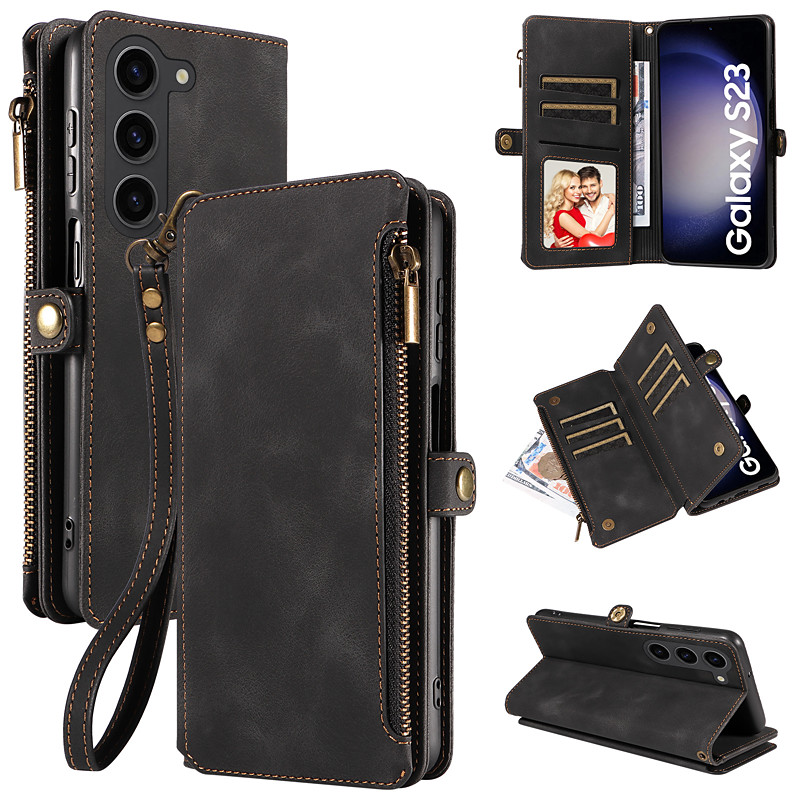 Phone Case For Samsung Galaxy S24 S23 S22 S23 FE S21 Ultra Plus S20 Wallet Case with Stand Holder Zipper Card Slot PU Leather