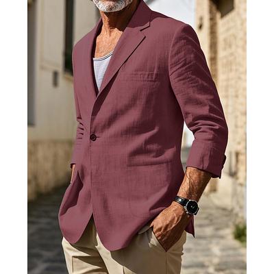 Men's Linen Blazer Blazer Vacation Holiday Wedding Party Fashion Lightweight Spring Fall Polyester Linen Plain Pocket Buttons Comfortable Single Breasted One-button Blazer Black Burgundy Dark Navy