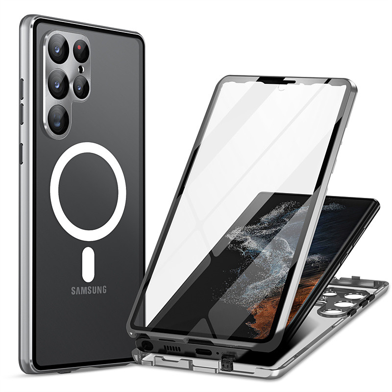 Phone Case For Samsung Galaxy S26 Ultra Plus S25 S24 S23 S22 S21 Ultra Plus Full Body Case Magnetic Adsorption With Magsafe Portable Flip Clear Transparent Solid Colored Aluminum Alloy Plastic