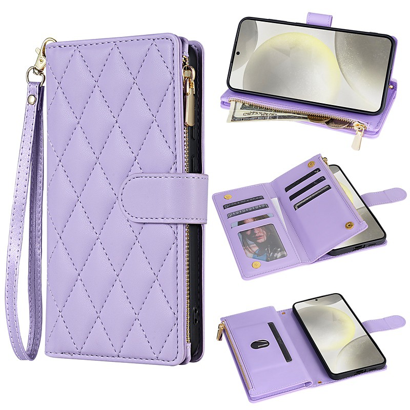 Phone Case For Samsung Galaxy S26 Ultra Plus S25 S24 S23 S22 S23 FE S21 Ultra Plus S20 A55 5G A35 5G Wallet Case Magnetic Zipper with Lanyard Retro Geometric Pattern TPU PU Leather