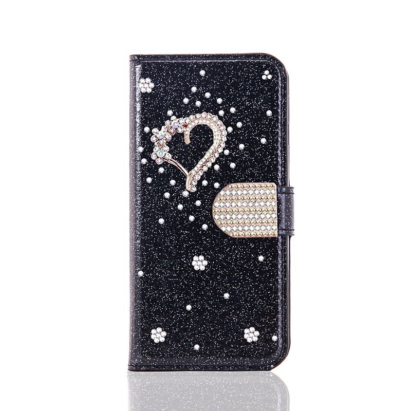 Phone Case For Samsung Galaxy S26 Ultra Plus S25 S24 S23 S22 S21 FE S21 Ultra Plus S20 A55 5G A35 5G Wallet Case with Stand Holder Bling Rhinestone Heart Glitter Shine Flower PU Leather