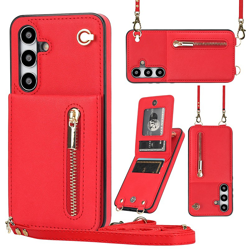 Phone Case For Samsung Galaxy S26 Ultra Plus S25 S24 S23 S22 S23 FE S21 Ultra Plus S20 Back Cover Wallet Case Zipper with Lanyard Kickstand Retro TPU PU Leather