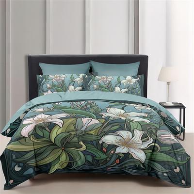 Floral Pattern Duvet Cover Set Comforter Set,Printed Comforter Cover Cotton Bedding Sets With Envelope Pillowcase, Room Decor King Queen Duvet Cover