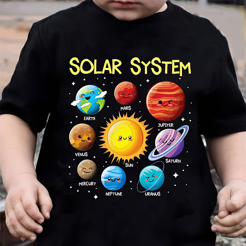 100% Cotton Kids Boys Black Sky / Galaxy T shirt Tops Crew Neck Short Sleeve Casual Daily Wear Vacation Fashion Sport Print Summer