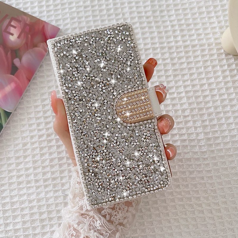 Phone Case For Samsung Galaxy S26 Ultra Plus S25 S24 S23 S22 S21 FE S21 Ultra Plus S20 A55 5G A35 5G Wallet Case Bling Rhinestone with Phone Strap Glitter Shine Crystal Diamond PU Leather